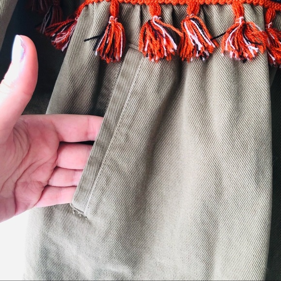 Zara Womens Size XS Denim Army Green Cropped Fringe Jacket Tassels Boho Boxy Fit - Picture 8 of 9